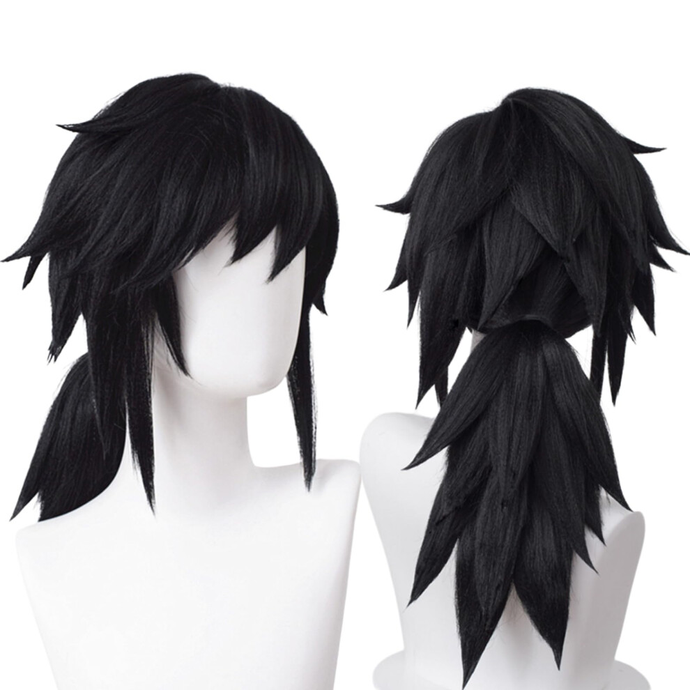 Wiggy Mermaid Unisex Black Sl Anime Cosplay Wigs With Pigtails For Giyuu Ds Fluffy Characters Spiky Cosplay Costume Wigs With Cap