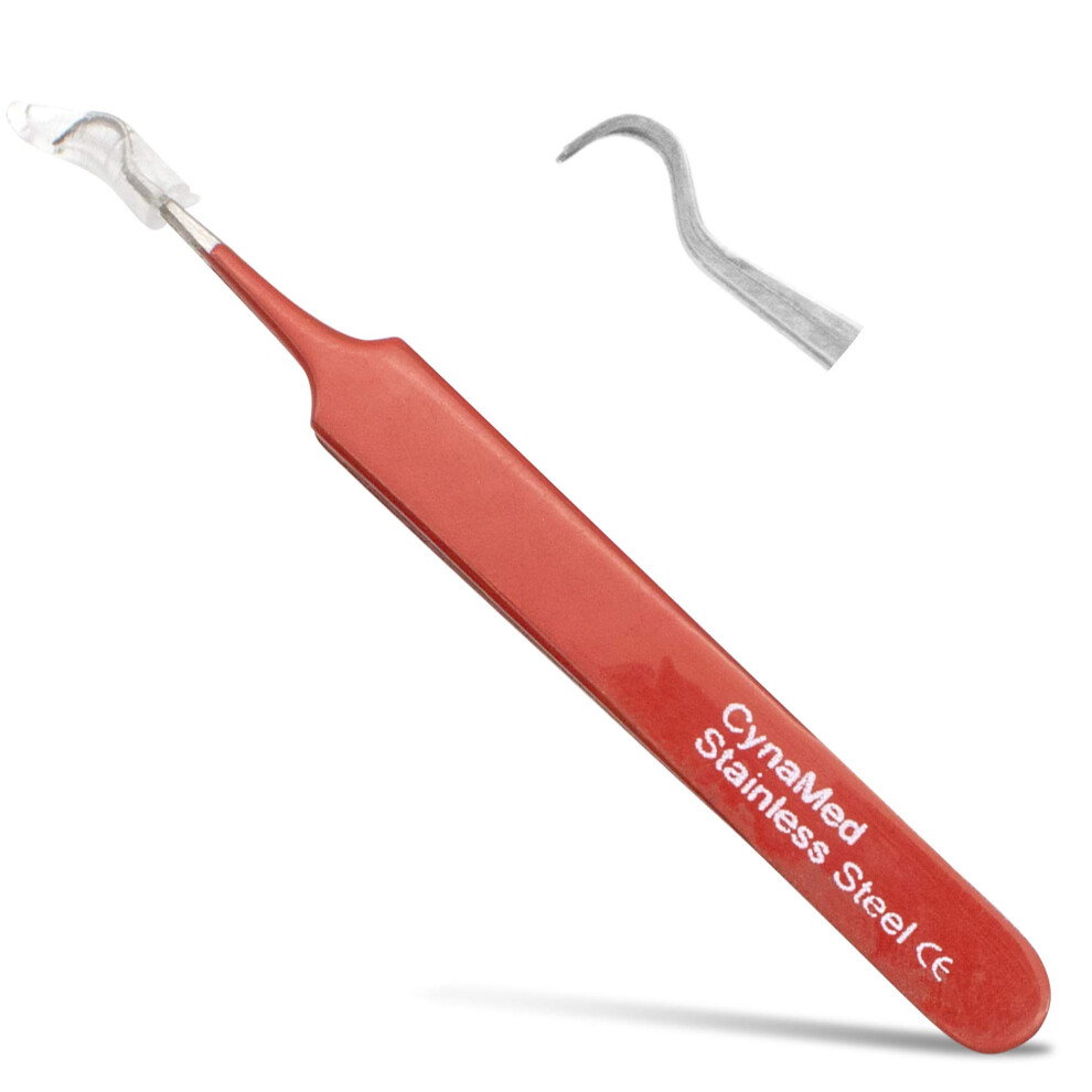 Cynamed Red Blackhead Tweezer - Professional Curved Steel Tip Surgical Comedone & Splinter Extractor. Ideal Blemish & Acne Remover Tool Means Flawless Facial Skin