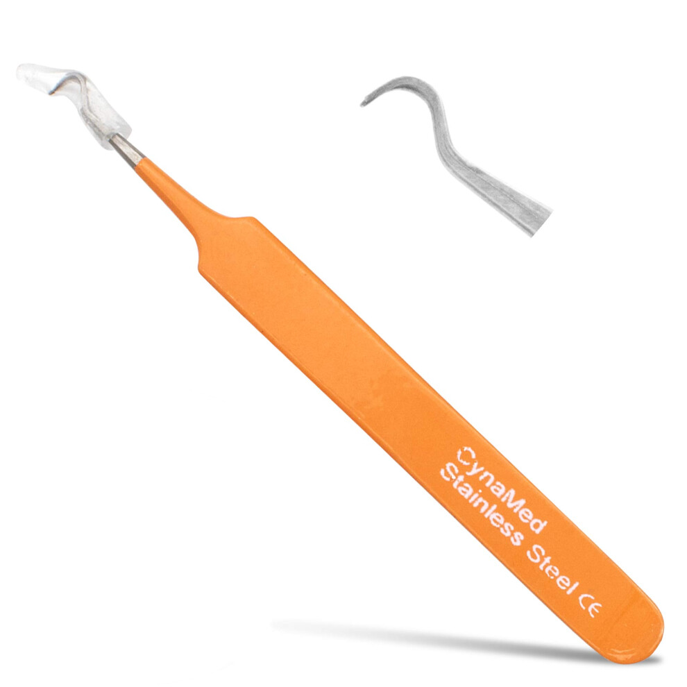 Cynamed Orange Blackhead Tweezer - Professional Curved Steel Tip Surgical Comedone & Splinter Extractor. Ideal Blemish & Acne Remover Tool Means Flawless Facial Skin