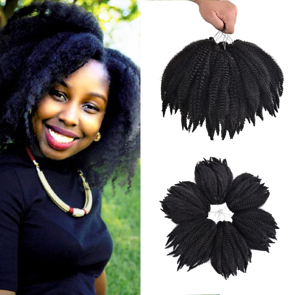 Cocunoyi Unisex 6Packs Marley Hair For Twists 8Inch Short Braiding Hair Afro Kinky Twist Crochet Braids Synthetic Fiber Hair Extensions For Women(1B#)