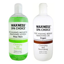 Lotion pr -apr s pilation Waxness Spa Choice l'aloe vera et l'huile d'argan, 2 x 500 ml