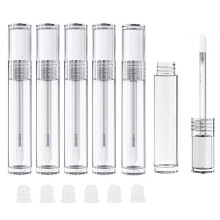 6Pcs 5ml DIY Lip Gloss Tube with Brush Wand Clear Crystal Empty Refillable Lip Gloss Glaze Round Tubes Bottles Sample Bottles Containers for DIY Lip