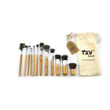 TXV Mart Professional tr? makeup b?rste s?t 12 stykker med rejsetaske | Bambush?ndtag med premium ultrabl?de syntetiske b?rster