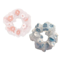KDDOM 2 stuks borduurwerk tule bloem haar scrunchie vintage haarlus voor meisjes en vrouwen (roze blauw)