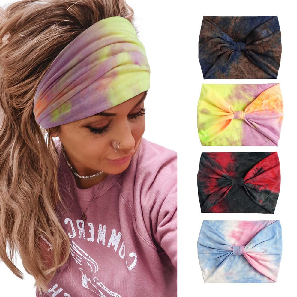 Bandeaux Gangel Tie Dye, larges turbans nou  s, style boh  me, accessoires pour cheveux de yoga, pour femmes (lot de 4) (type B)