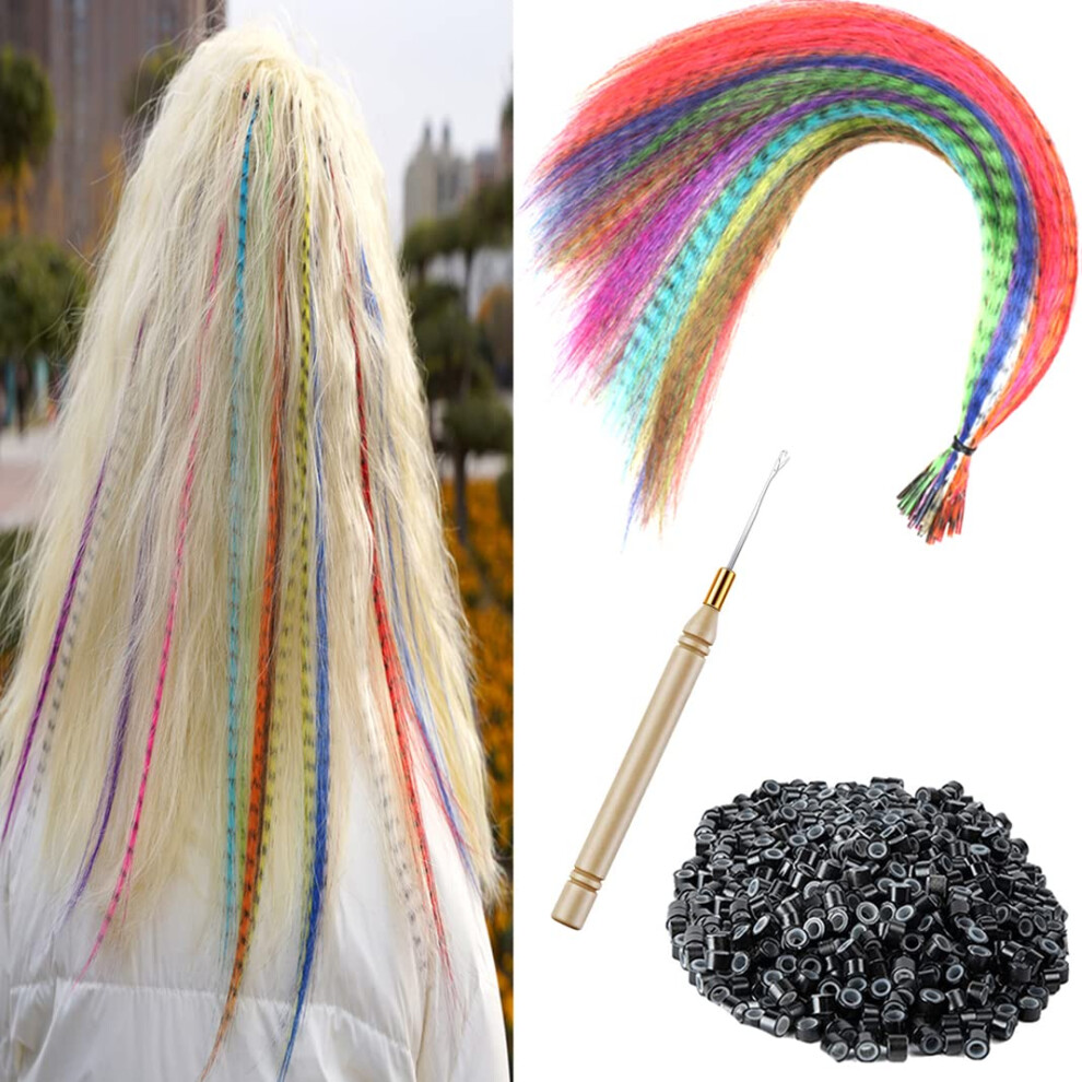 Xiao Wei Xiao Tao Zi 12Pcs/Lot 17'' Synthetic Feather Hair Extensions Hair Pieces +100 Pcs Silicone Micro Beads+1 Pcs Crochet Hook Hair Feathers Tool Kit (17''
