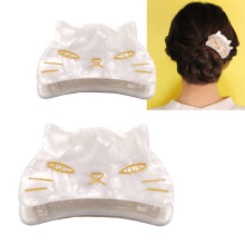Yusier 2 STUKS Leuke Kat Klauw Haar Klauw Clip Twee maten die op hun plaats blijven Haarspeldjes Haarspeldjes voor Vrouwen Meisje (Witte Kat)