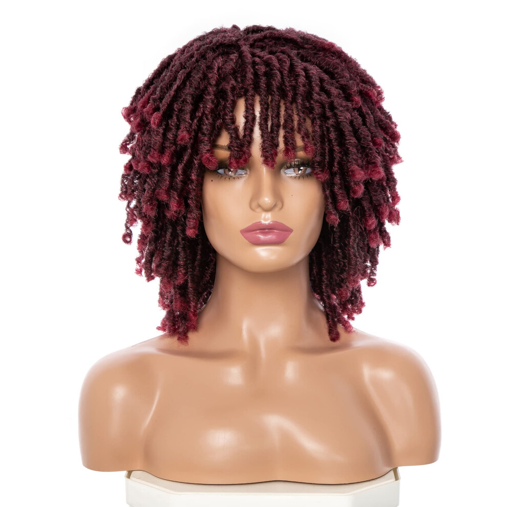 Ruilong Unisex Black Short Dreadlock Wig For Women And Men Afro Curly Twist Wigs Glueless Soft Synthetic Hair Wig Heat Resistant Breathable ((T1b/Burgundy))