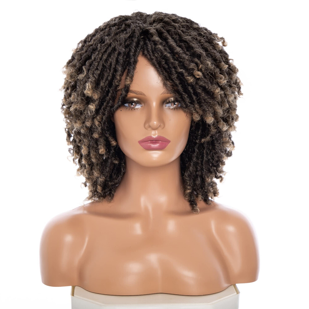Ruilong Unisex Black Short Dreadlock Wig For Women And Men Afro Curly Twist Wigs Glueless Soft Synthetic Hair Wig Heat Resistant Breathable ((T1b/27))