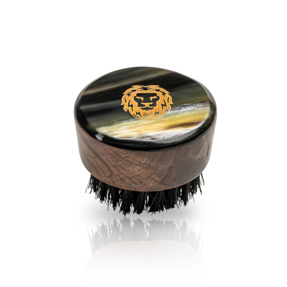 Premium Handmade Round Oxhorn Medium Stiff Natural Boar Bristle Mens Travel Beard and Hair Care Brush