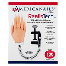 Americanails RealisTech, ultralebensechte ubungshand aus Silikon mit FlexiArm fur Acrylnagel Nail-Tech-Trainingstool, flexible ubungshand, Scha