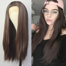 Luwigs Dark Brown Lace Front Wigs Synthetic T Lace Long Straight Chocolate Brown Synthetic Hair Replacement Wigs for Black Women 22 inch Daily Wear Pa