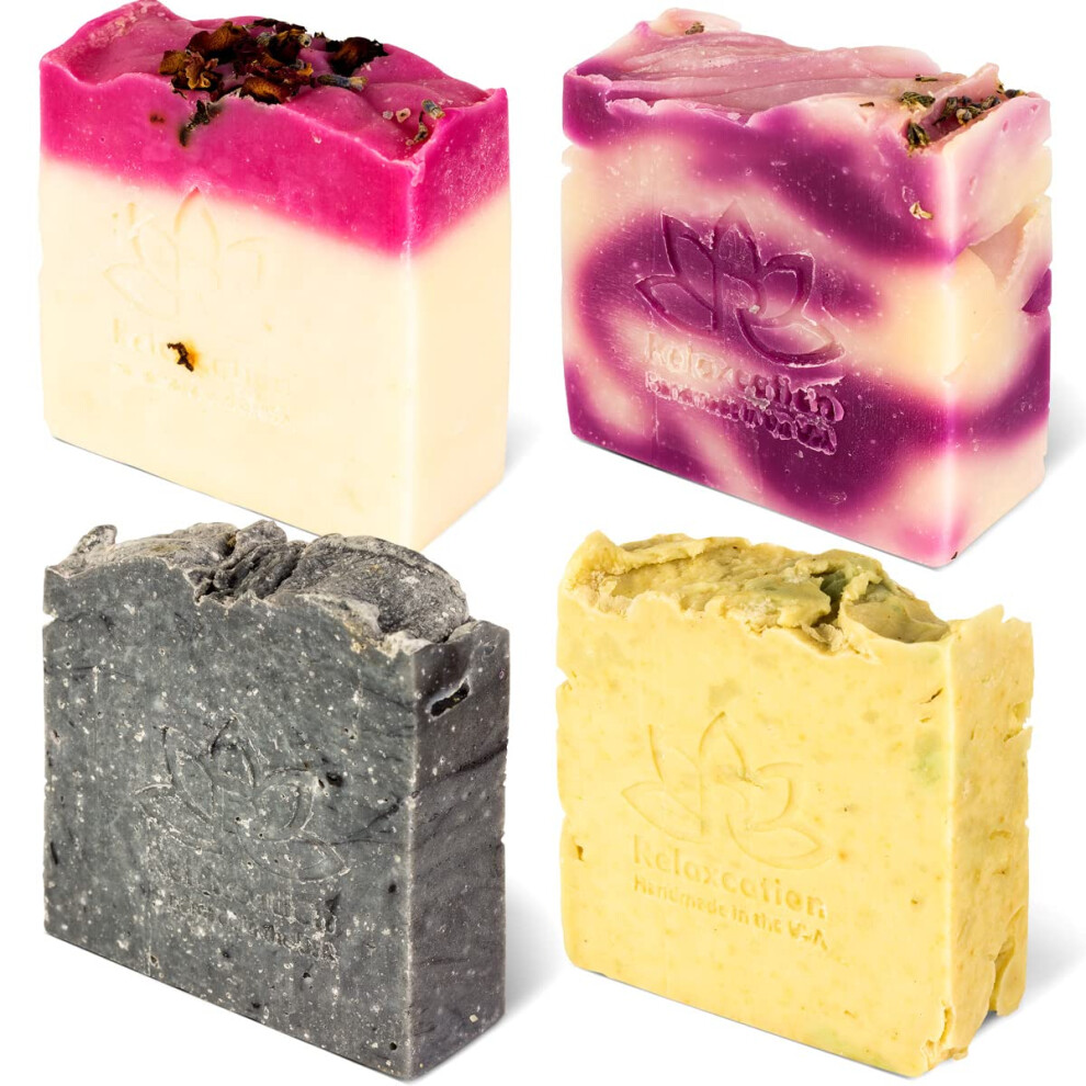 Relaxcation 4 Nat Rliche Kaltgepresste Seifenst Cke Sheabutter, Lavendel, Kaolin-Ton, Rose, Olive Und Holzkohle-Seifenst Ck-image