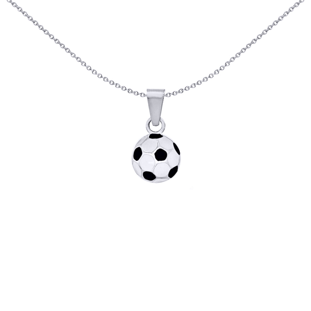 Jewelco London Sterling Silver Black & White Enamel Retro Football Soccer Ball Charm Pendant, 14mm - 8-62-7393