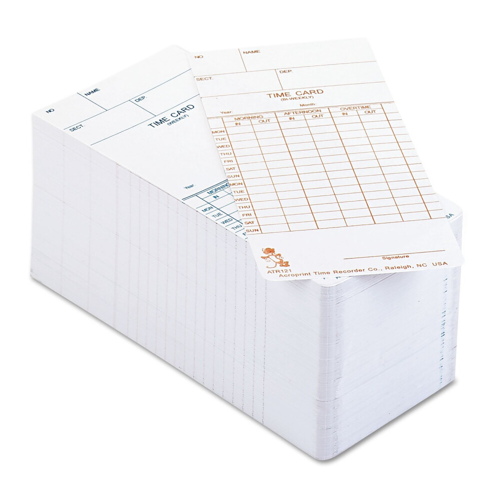Acroprint 09-9110-000 ATR121 Weekly/Biweekly Time Cards Replacement for ATR120 Time Clock Single-Sided Cards for Weekly or Biweekly Pay Periods