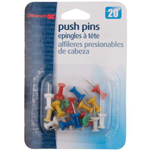Officemate OIC Push Pins Assorted Colors 20 per frpackning (92600)