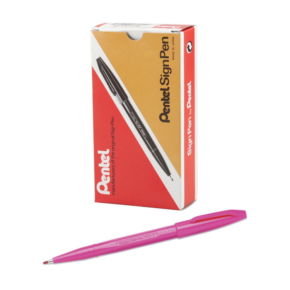 Pentel Sign Pen Fiber-Tipped Pen Pink Ink 12 Count (S520-P)