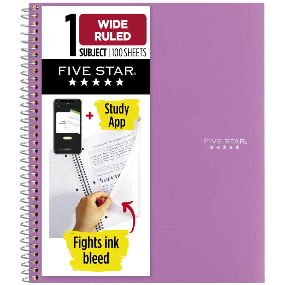 Photos - Notebook Five Star Spiral  Plus Study App 1 Subject Wide Ruled Paper 100 Sheets 8"""" x 10-1/2"""" Amethyst Purple  72(72351)