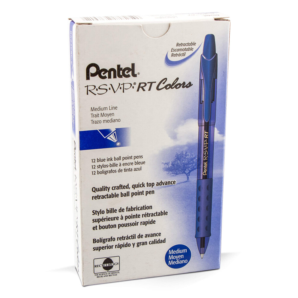 Pentel Rsvp Rt Colors Retractable Ballpoint Pen (1.0Mm) Medium Line Barrel Blue Ink Box Of 12 (Bk93crc-C)
