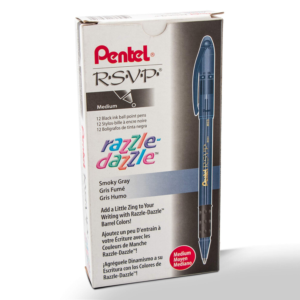 Pentel Rsvp Razzle-Dazzle Ballpoint Pen (1.0Mm) Medium Line Black Barrel Black Ink Box Of 12 (Bk91rda-A)