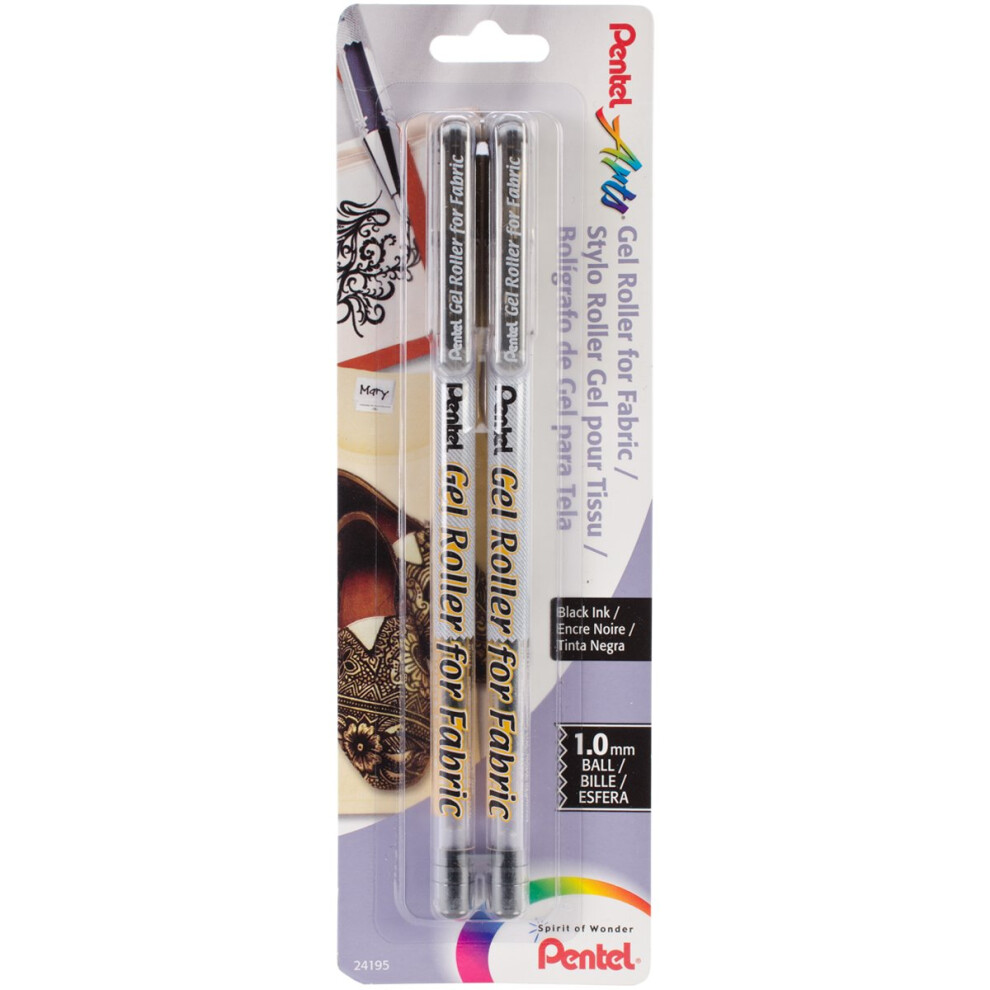 Pentel Arts Gel Roller for Fabric  (1.0mm) Bold Lines  Permanent  Black Ink  Pack of 2 (BN15BP2A)