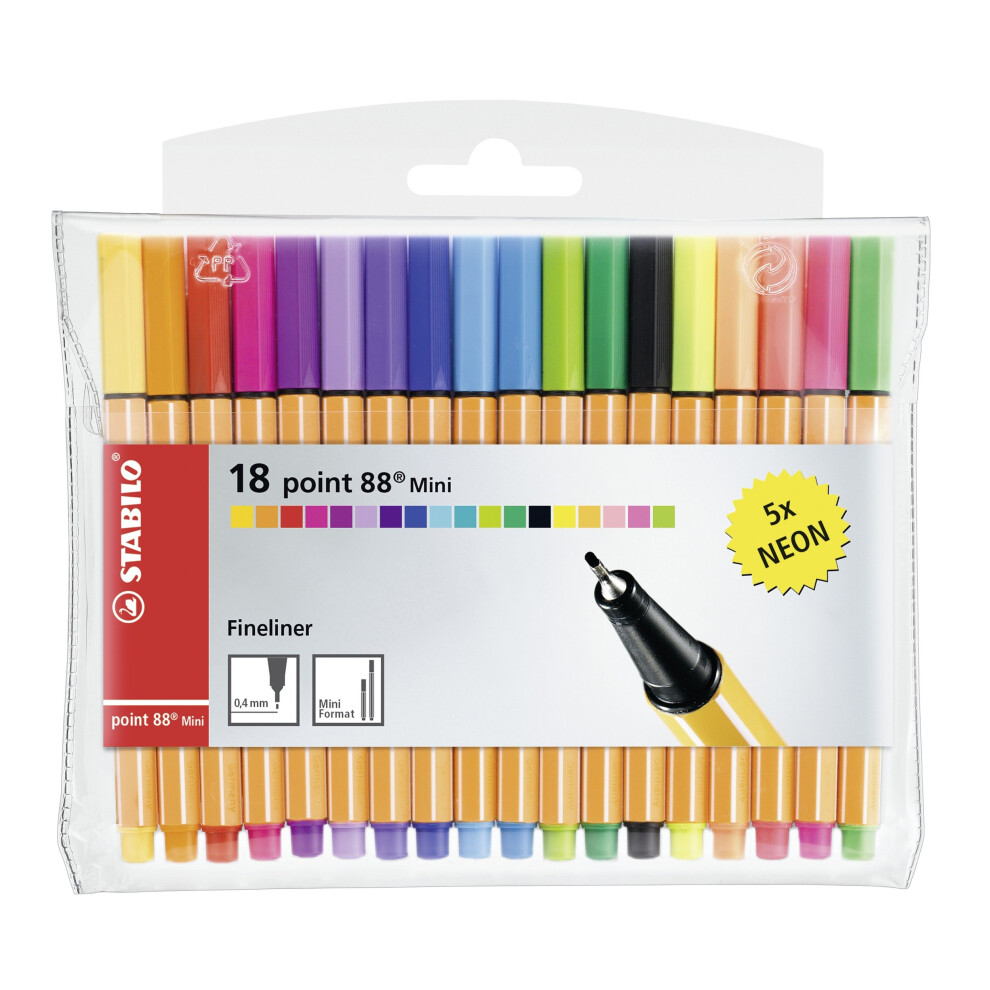 Stabilo Fineliner Point 88 Mini - 18Er-Etui - Verschiedene Farben, Inkl. 5 Neon-image