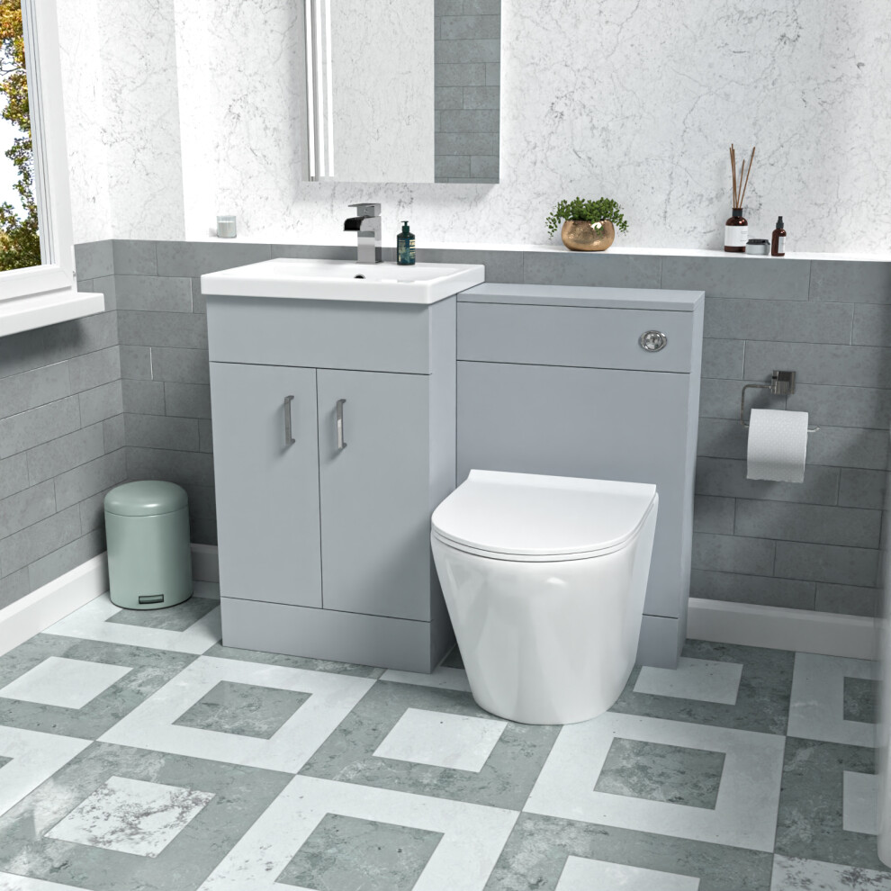 Nes Home Matte 1000Mm Vanity Basin Wc Vanity Unit & Rimless Btw Toilet Grey
