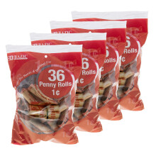 BAZIC M?ntindpakningsruller - Penny Made in USA Holdbare pr?formede indpakningsruller Papirm?nterr?r (36/pakke) 4-pakker