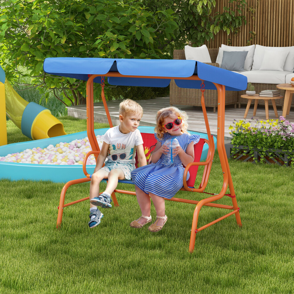 Outsunny 2 Seater Kids Swing Chair, Cowboy Themed With Adjustable Canopy