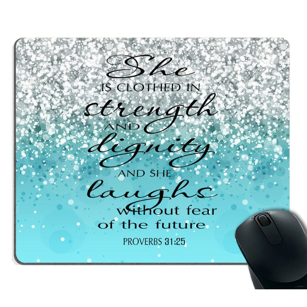 Smooffly Proverbs 31:25 Mouse Pad Bible Verse Sparkles Glitter Pattern Mouse Pad Blue 5904475342380