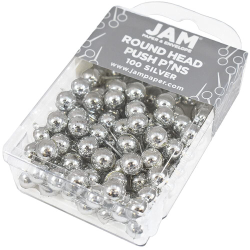 JAM PAPER Colorful Push Pins - Round Head Map Thumb Tacks - Silver PushPins - 100/Pack 1