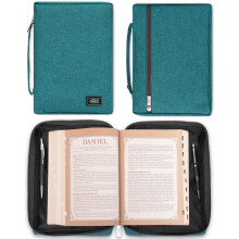 Christian Art Gifts Mannen/Vrouwen Bijbel Cover Jesus Fish Teal Canvas Klein