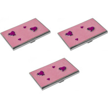 Stephanie importerer s?t med 3 slank og minimalistisk metal visitkortholder unisex etui med emaljeindsats (hjerter)