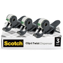 Scotch Brand Clip & Twist Tape Dispenser Great for Gift Wrapping Clips to Desks Tables Easy Charcoal Gray 3-Pack (C19-3PK-SIOC)
