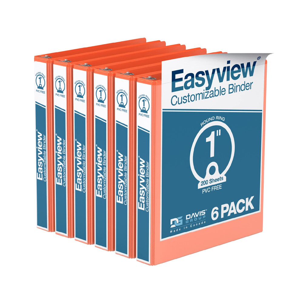 EasyView Premium 1-Inch Binders with Clear-View Covers  3-Ring Binders for School  Office  or Home  Colored Binder Notebooks  Pack of 6  Round Ring  O-image-OPC-PGC7CNQ-NEW