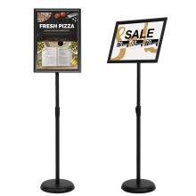 VAIIGO 11 x 17 Inch Adjustable Pedestal Sign Holder Poster Stand Heavy Duty Floor Standing Sign Holder Stand Aluminum Snap Open Display Frame for Ver