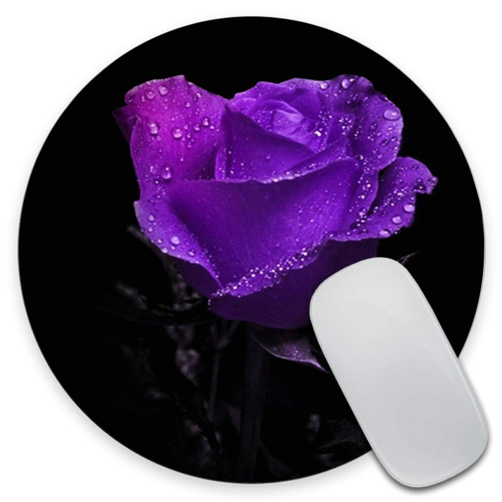 Amcove Round Mouse Pad With Amazing Rose And Background Roses Mouse Pad Office Present Woman Present 7.9 X 7.9 X 0.12 Inch Purple/Black 6280849576919