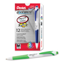 Pentel GlideWrite Balpen met TechniFlo Inkt, (1.0mm) Middellijn, Limoengroene Inkt, Doos van 12 (BX910-K)