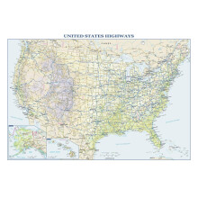 Velk n stenn mapa Globe Turner USA s medzi t tnymi dialnicami - 36 x 24,75 laminovan