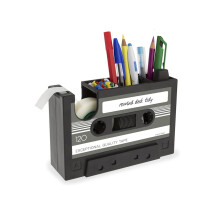 Tapedispenser met pennenhouder De Retro Cassette Warmtetapedispenser Leuke rolhouder met 1 rol paperclipshouder Briefpapier Bureau Netjescontainer Ka