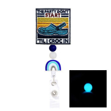 ReelFun The Party Don't Start Till I Croc in Meme Retractable Badge Reel ID Tag Silicone Beaded Funny Meme Gift