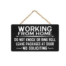 Schild Arbeiten von Zuhause : Nicht klopfen oder klingeln, Pakete an der Tur abstellen, kein Hausieren, Holzschild fur die Haustur, Schild fur H