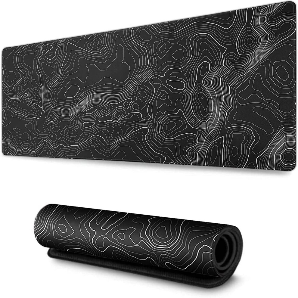 Aqqa Large Mouse Pad Mat (35X17 In) Extended Xxxl Gaming Mouse Pad With Non-Slip Rubber Base Background Topographic Map Lines Contour Geographic For G 9333859166148