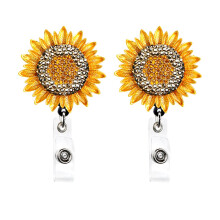 Ascrafter 2-pack gouden zonnebloem badge reel bling kristal intrekbare badgehouder met riemclip ID-kaarthouder voor vrouwen verpleegster leraar