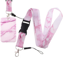 Roze Lanyard met ID-badgehouder Leuke esthetische Lanyard voor vrouwen Meisjes Leraren Breakaway Marble Keychain Lanyard voor sleutels School ID Lany