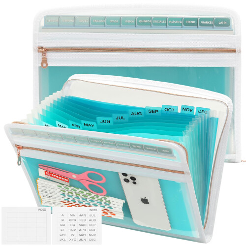 Organiseur De Documents Ignifuge 13 Poches - Dossier Extensible Imperméable Avec Étiquettes