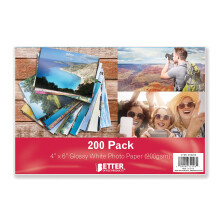 Better Office Products Glossy Photo Paper  4 x 6 inch  200 Sheets  200 gsm  4 x 6  200-Count Pack