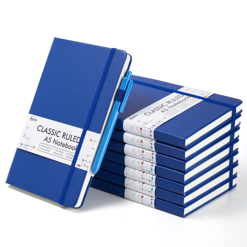 feela 8 Pack Journal Notebook Bulk for School  Hardcover Business Notebooks Classic Ruled Lined Journals with Pen Holder for Work Note Taking  with 8-image-OPC-PGC7FQW-NEW