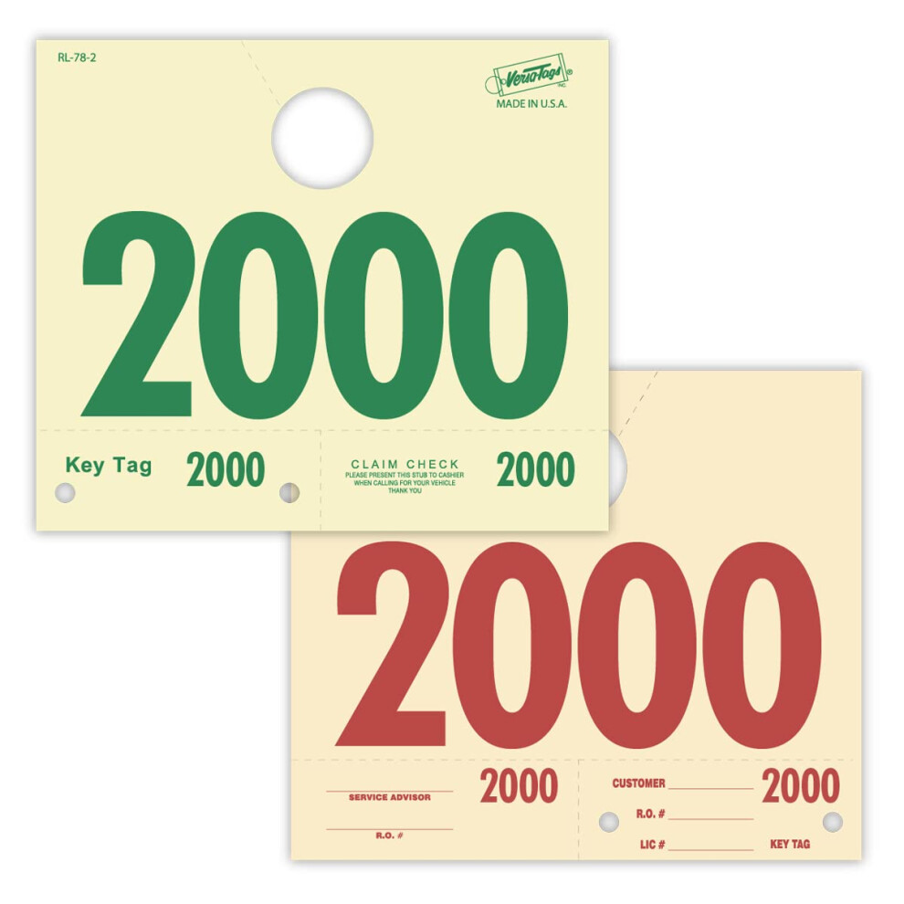 1000 Automotive Service Dispatch Numbers Mirror Hang Tags Numbered 2000-2999 RL78 Style Red Green Service Dispatch Numbers Manilla Card Stock with 1.2