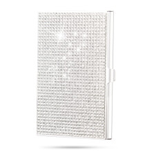 Qinsuee Bling Bling Small Business Card Holder for Women Alloy Business Card Case Pocket Card Holders Slim Name Card Holder with 10-20 Cards Capac
